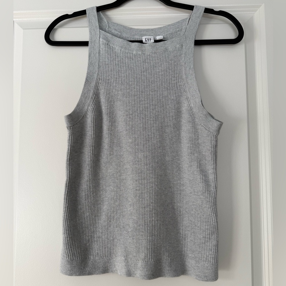 GAP Ribbed Knit Tank Top - Light Gray with shimmer